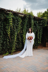 Elena Long-Sleeve Pattern Sequin Gown - White/White