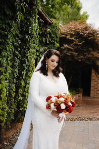 Elena Long-Sleeve Pattern Sequin Gown - White/White