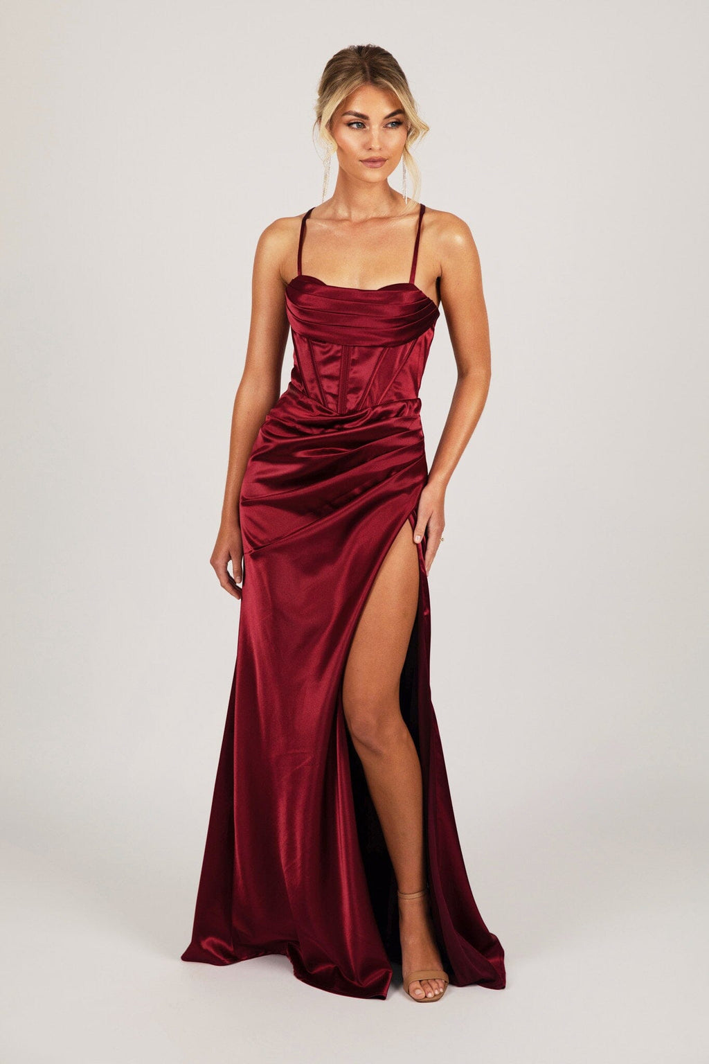 SHANTE Lace Up Back Corset Gown Deep Red – NB LUXE