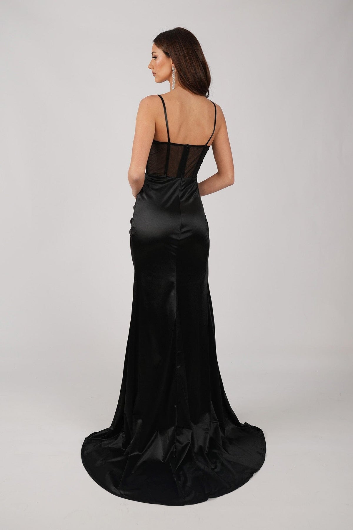 Back Image Showcasing Sheer Bodice and Sweep Train