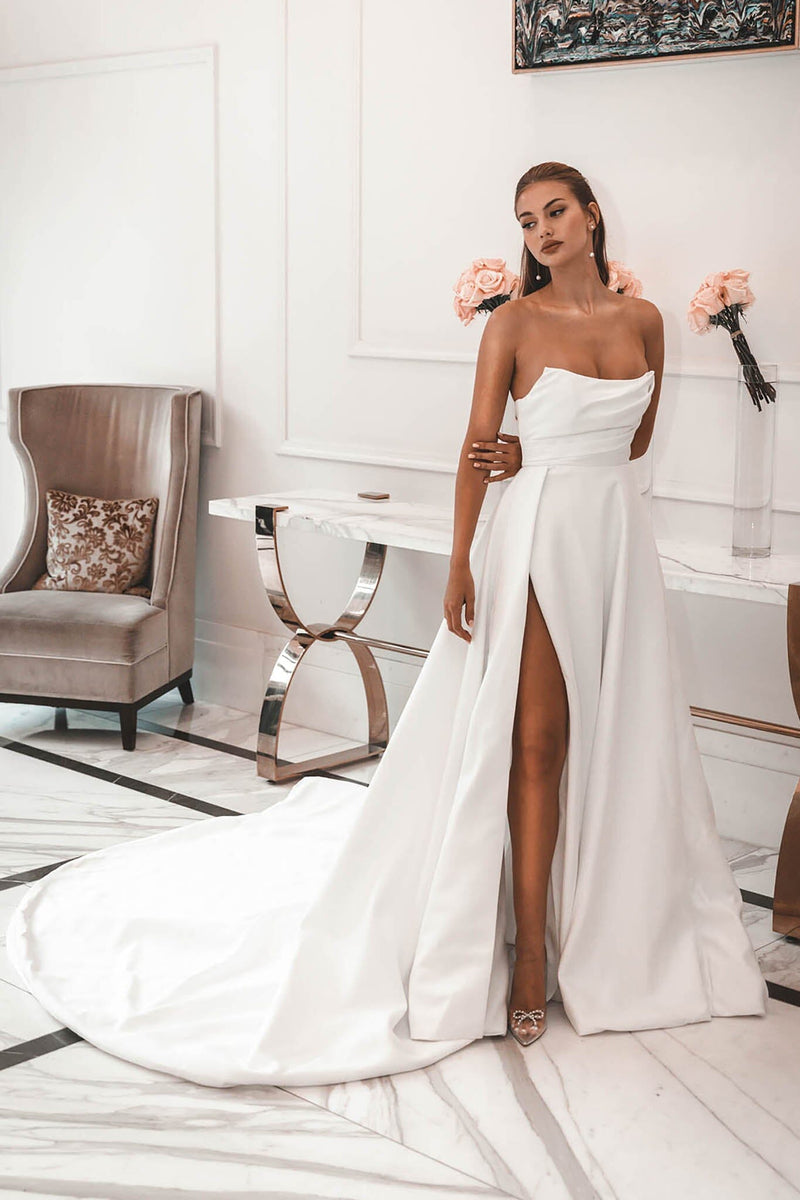 MARION Strapless A-line Satin Gown - Ivory M MARION Strapless A-line Satin Gown - Ivory M