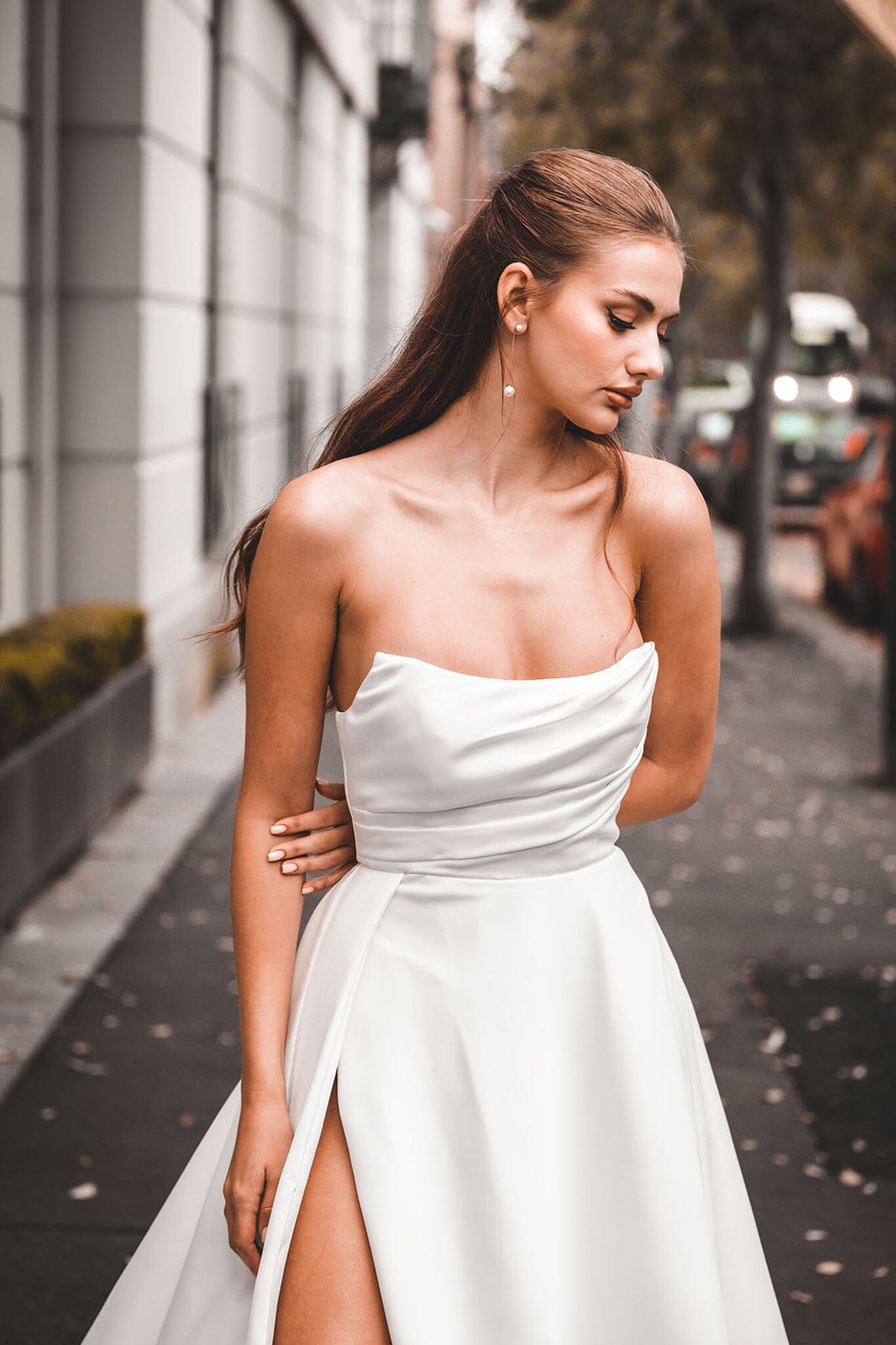 Ivory satin gown best sale