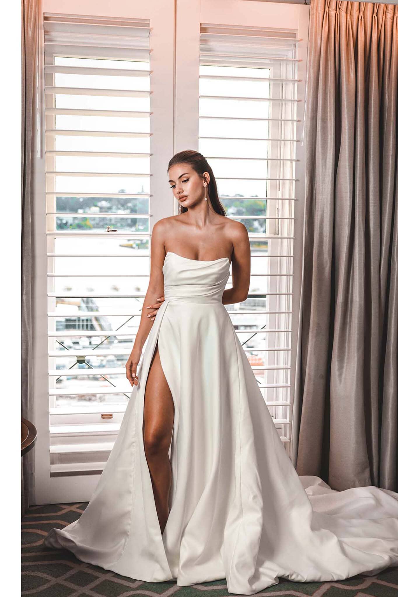 MARION Strapless A-line Satin Gown - Ivory – NB LUXE