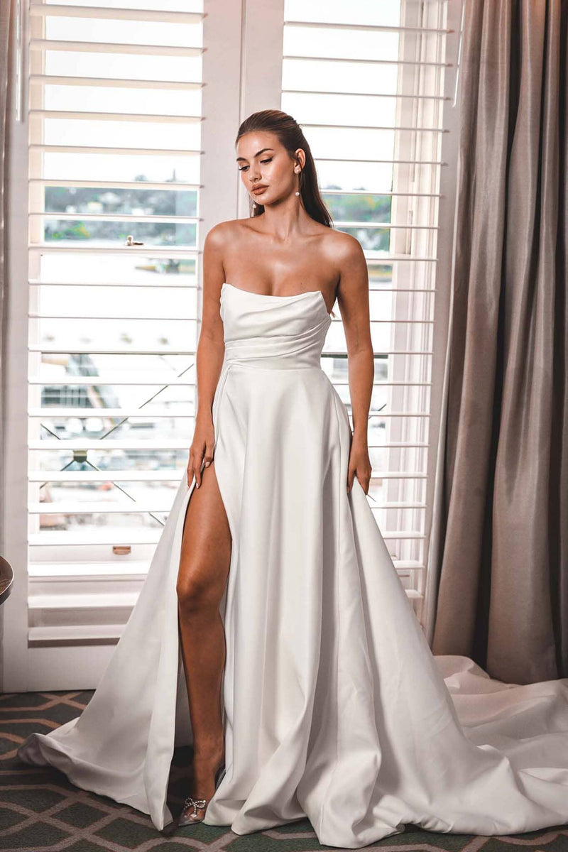 MARION Strapless A-line Satin Gown - Ivory NB LUXE MARION Strapless A-line Satin Gown - Ivory NB LUXE