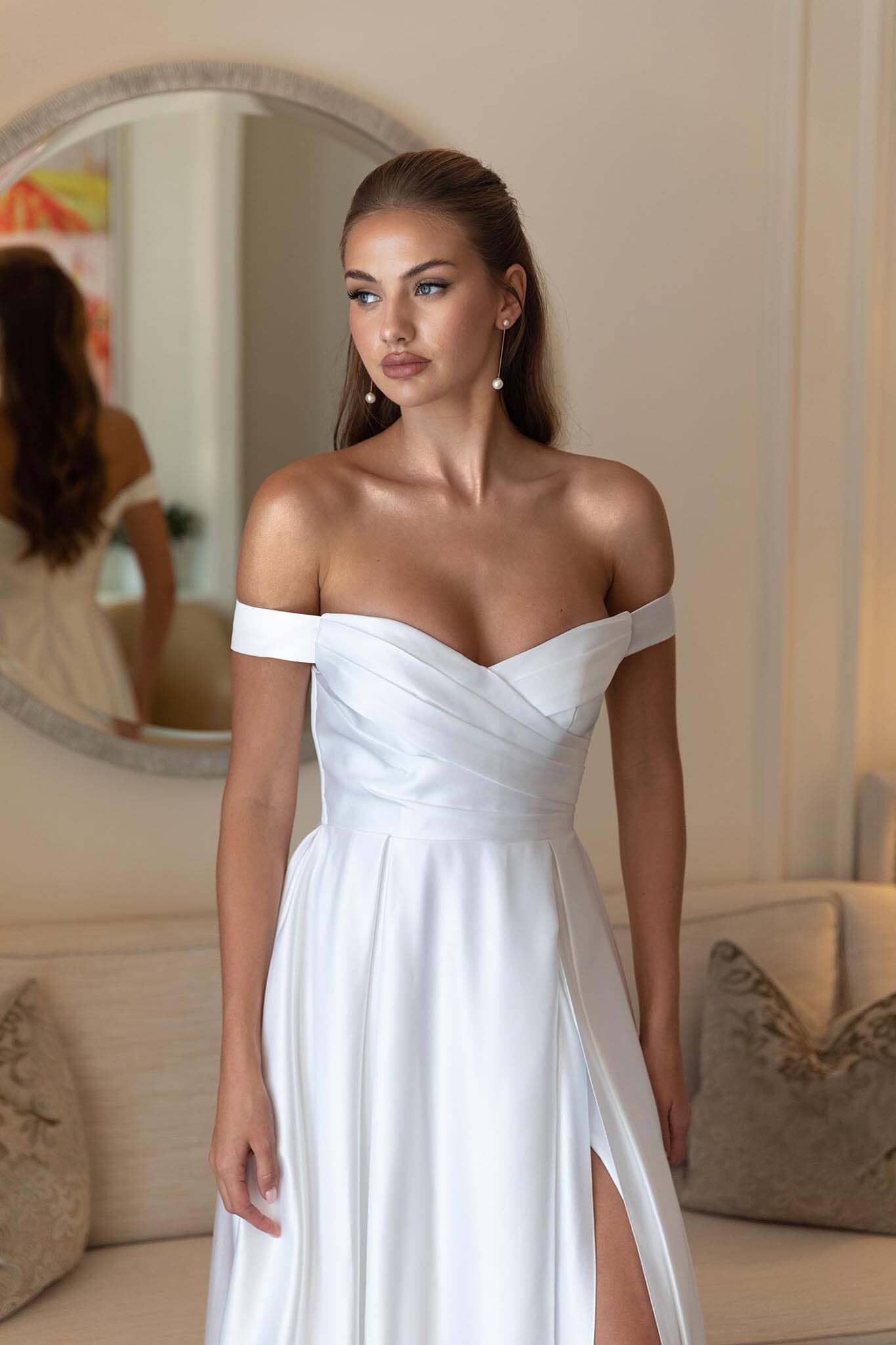 AUDREY Off-Shoulder A-line Satin Gown - White 6XL AUDREY Off-Shoulder A-line Satin Gown - White 6XL