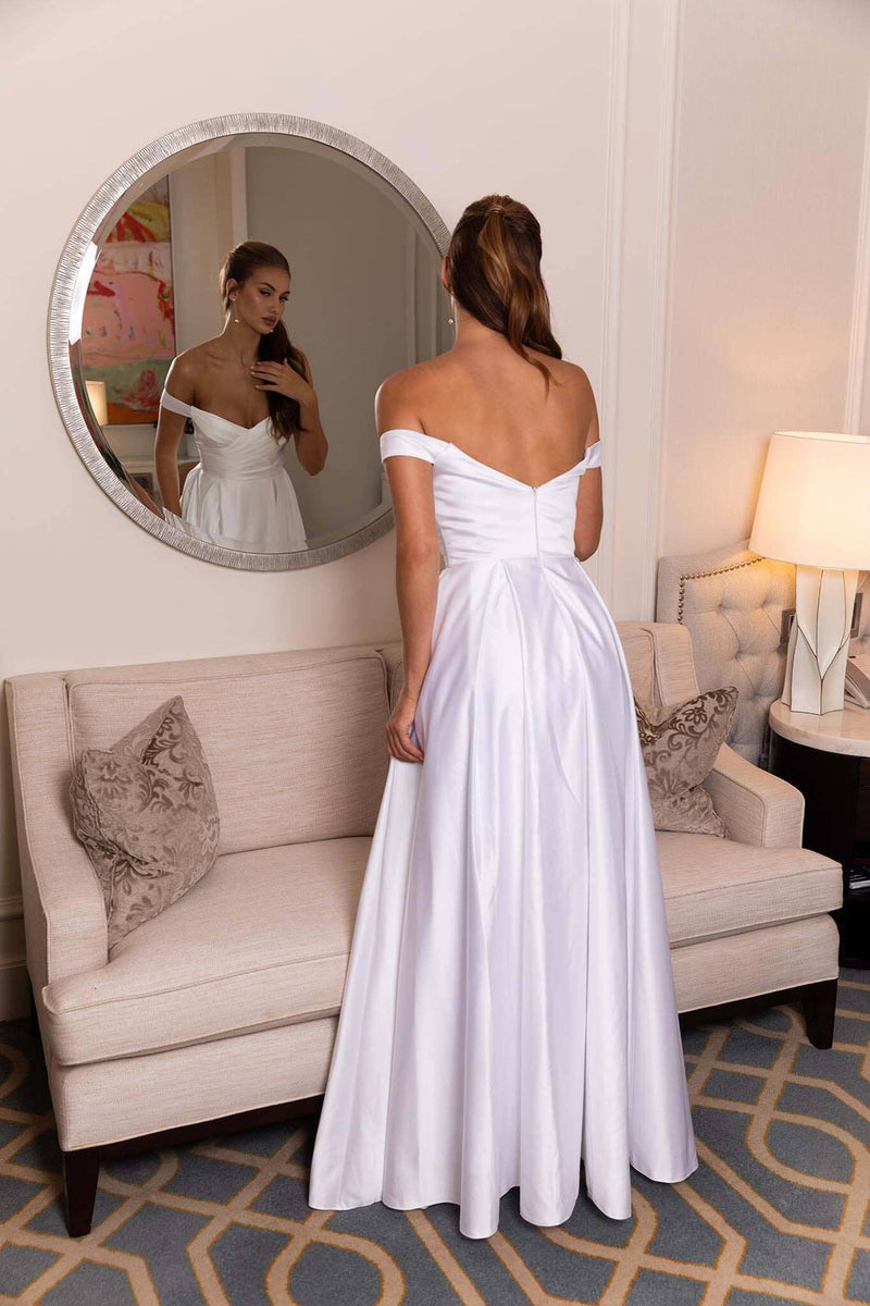 AUDREY Off-Shoulder A-line Satin Gown - White NB LUXE AUDREY Off-Shoulder A-line Satin Gown - White NB LUXE