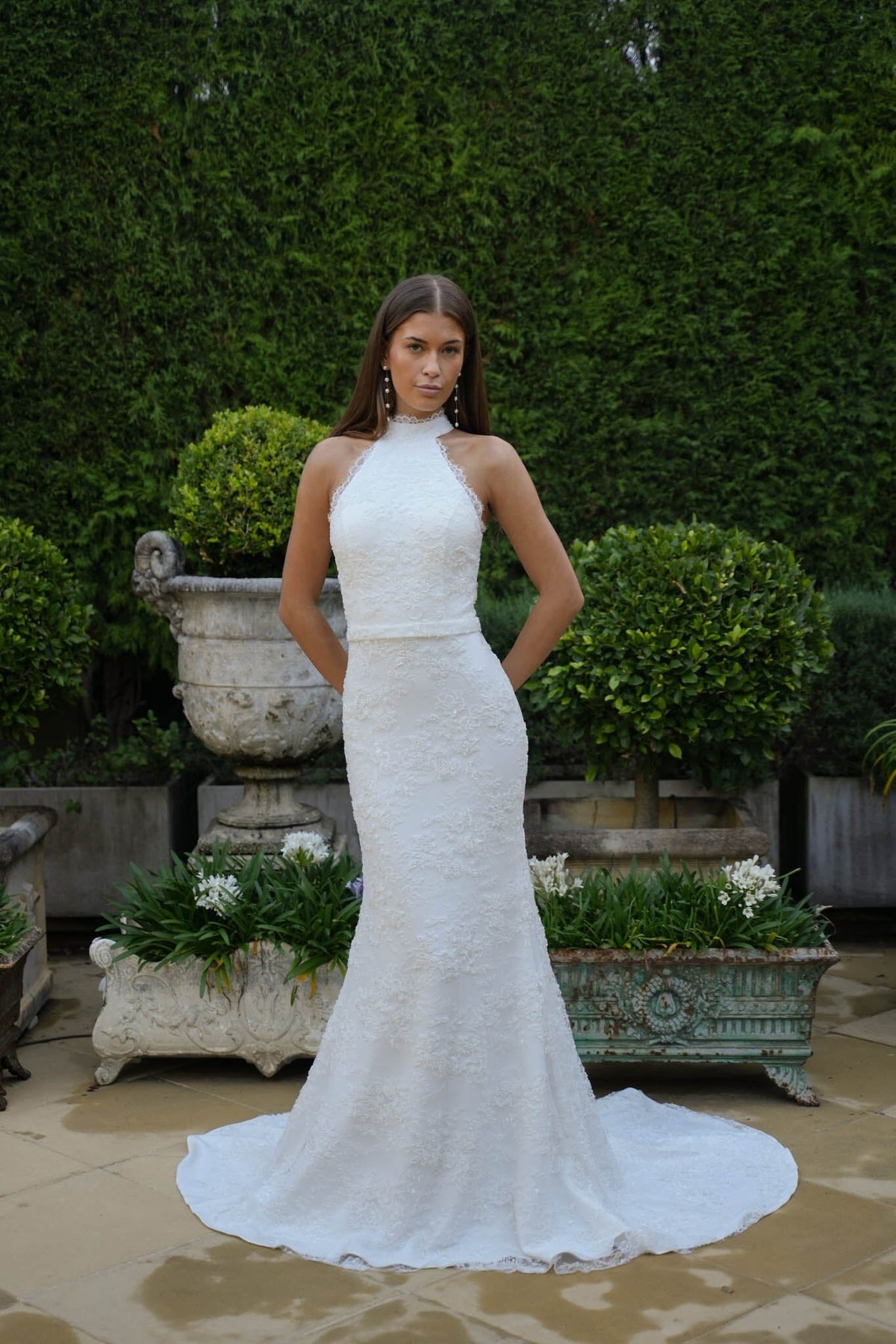 ADELE High Neck Beaded Lace Gown - Ivory