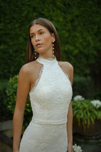 ADELE High Neck Beaded Lace Gown - Ivory