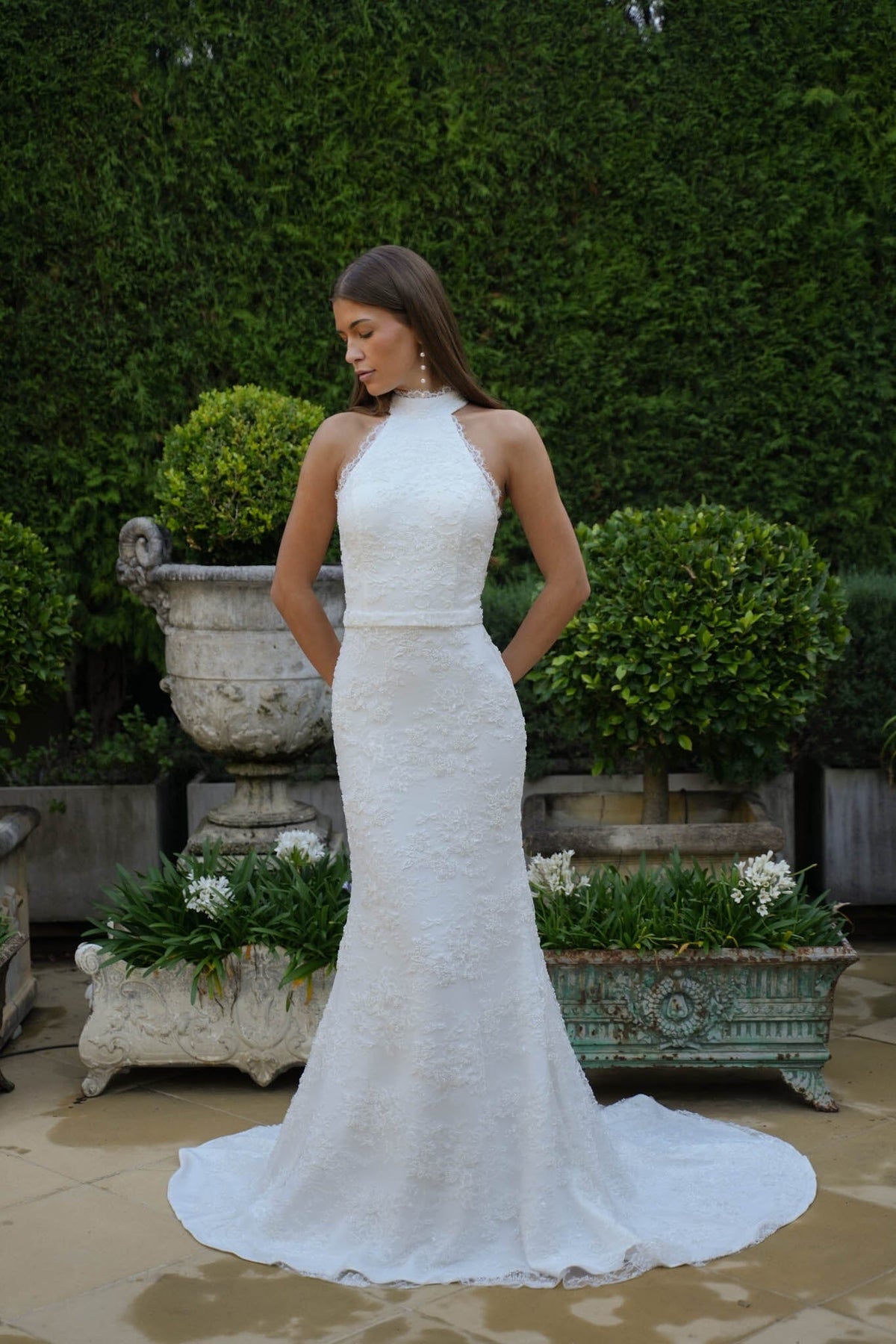 ADELE High Neck Beaded Lace Gown - Ivory