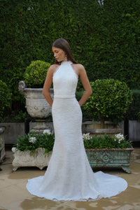 ADELE High Neck Beaded Lace Gown - Ivory
