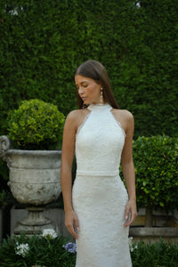 ADELE High Neck Beaded Lace Gown - Ivory