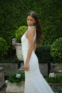ADELE High Neck Beaded Lace Gown - Ivory