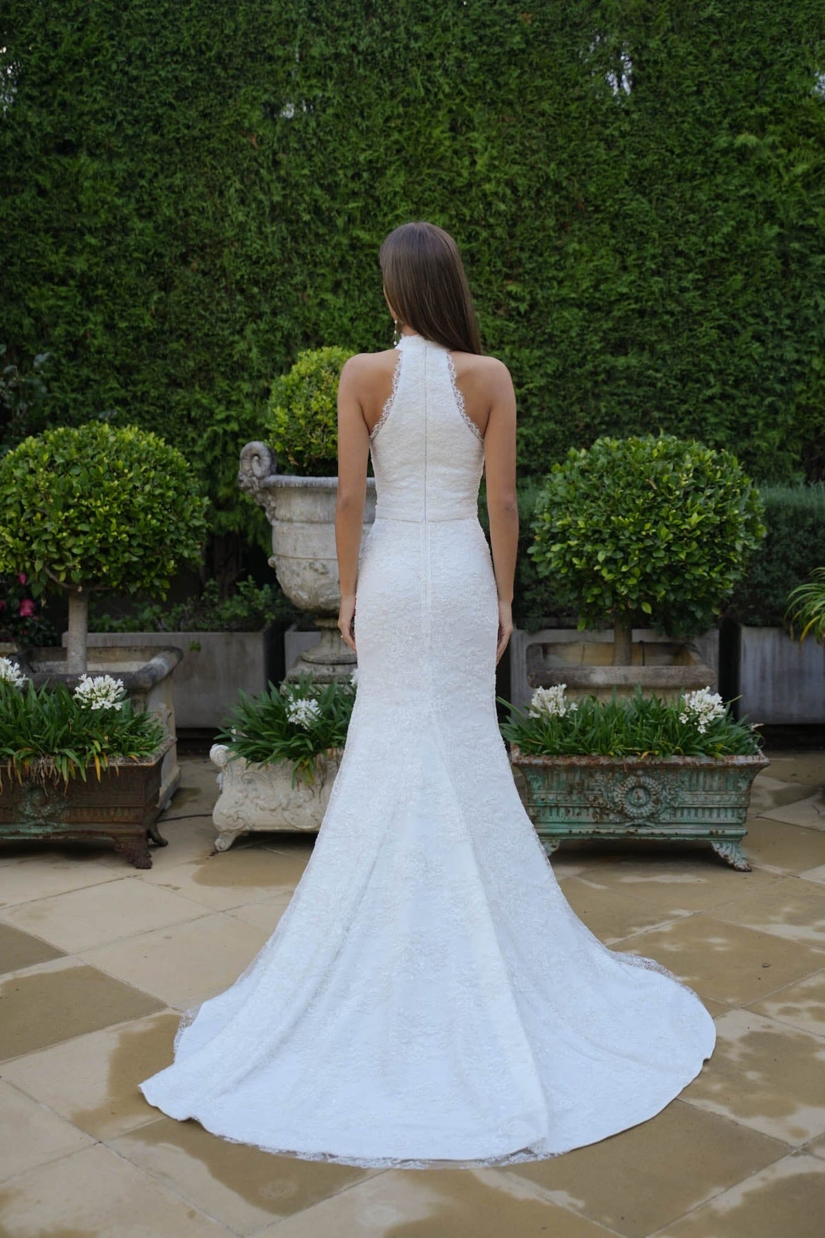 ADELE High Neck Beaded Lace Gown - Ivory