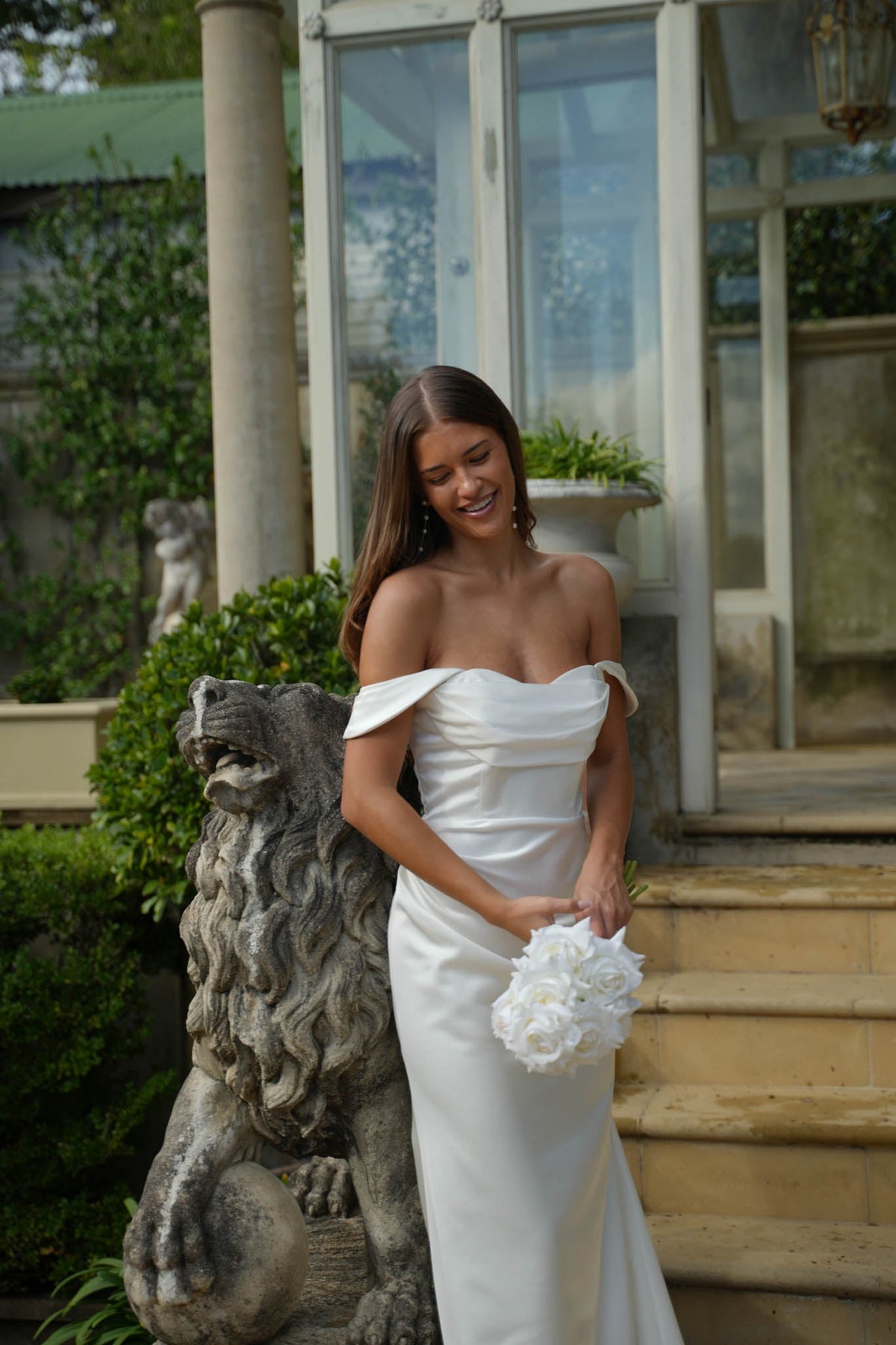 off the shoulder draped wedding dress Ladivine by Cinderella Divine WN315