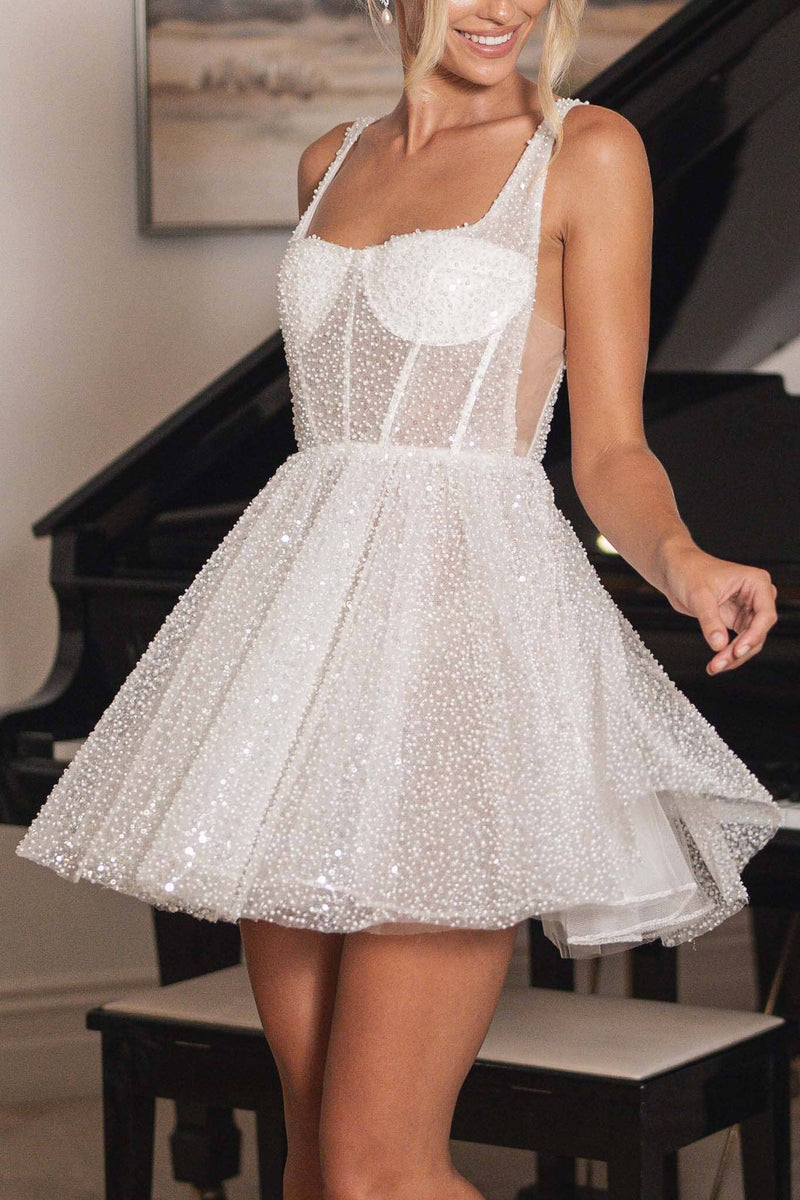 ALICE Beaded Mini Dress - Ivory NB LUXE ALICE Beaded Mini Dress - Ivory NB LUXE