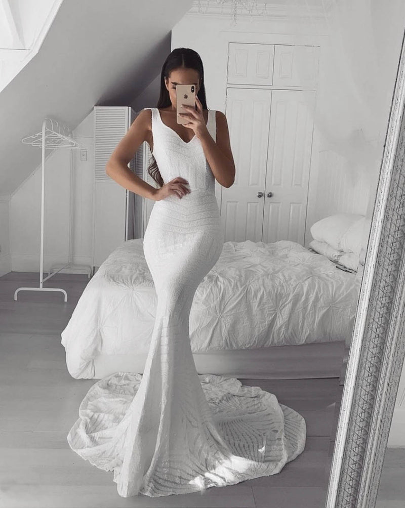 Amalfi Geometric Sequin Gown - White