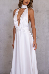 ANGELINA Backless Satin Gown with Detachable Scarf - Ivory
