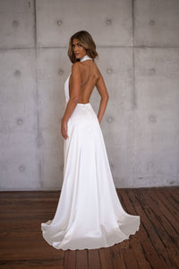 ANGELINA Backless Satin Gown with Detachable Scarf - Ivory