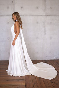 ANGELINA Backless Satin Gown with Detachable Scarf - Ivory