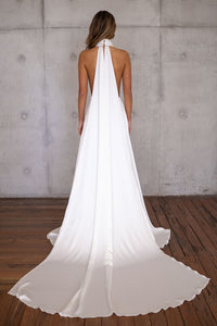 ANGELINA Backless Satin Gown with Detachable Scarf - Ivory