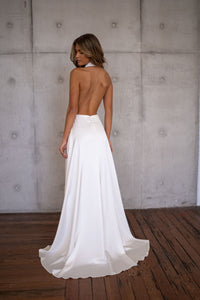 ANGELINA Backless Satin Gown with Detachable Scarf - Ivory