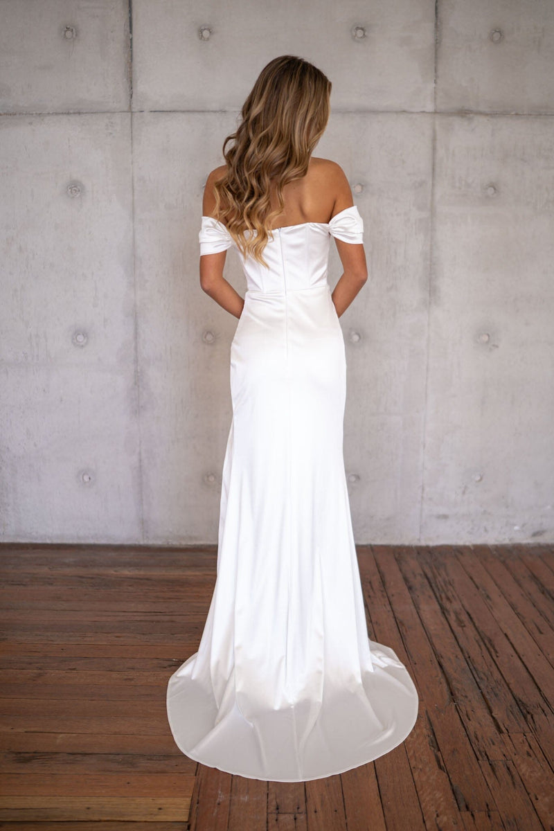 off shoulder plain wedding dress Janiyah Off-Shoulder Bridal Gown