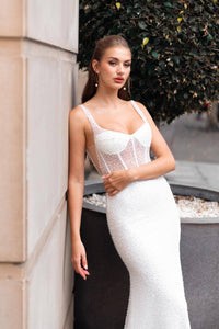 MILANA Sheer Corset Beaded Gown - Ivory