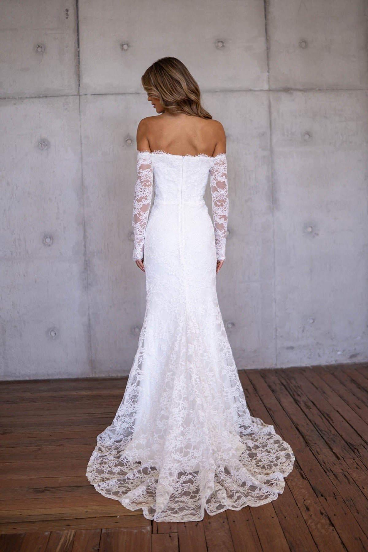 Marisa Off-Shoulder Long Sleeve Lace Gown - Ivory M Marisa Off-Shoulder Long Sleeve Lace Gown - Ivory M