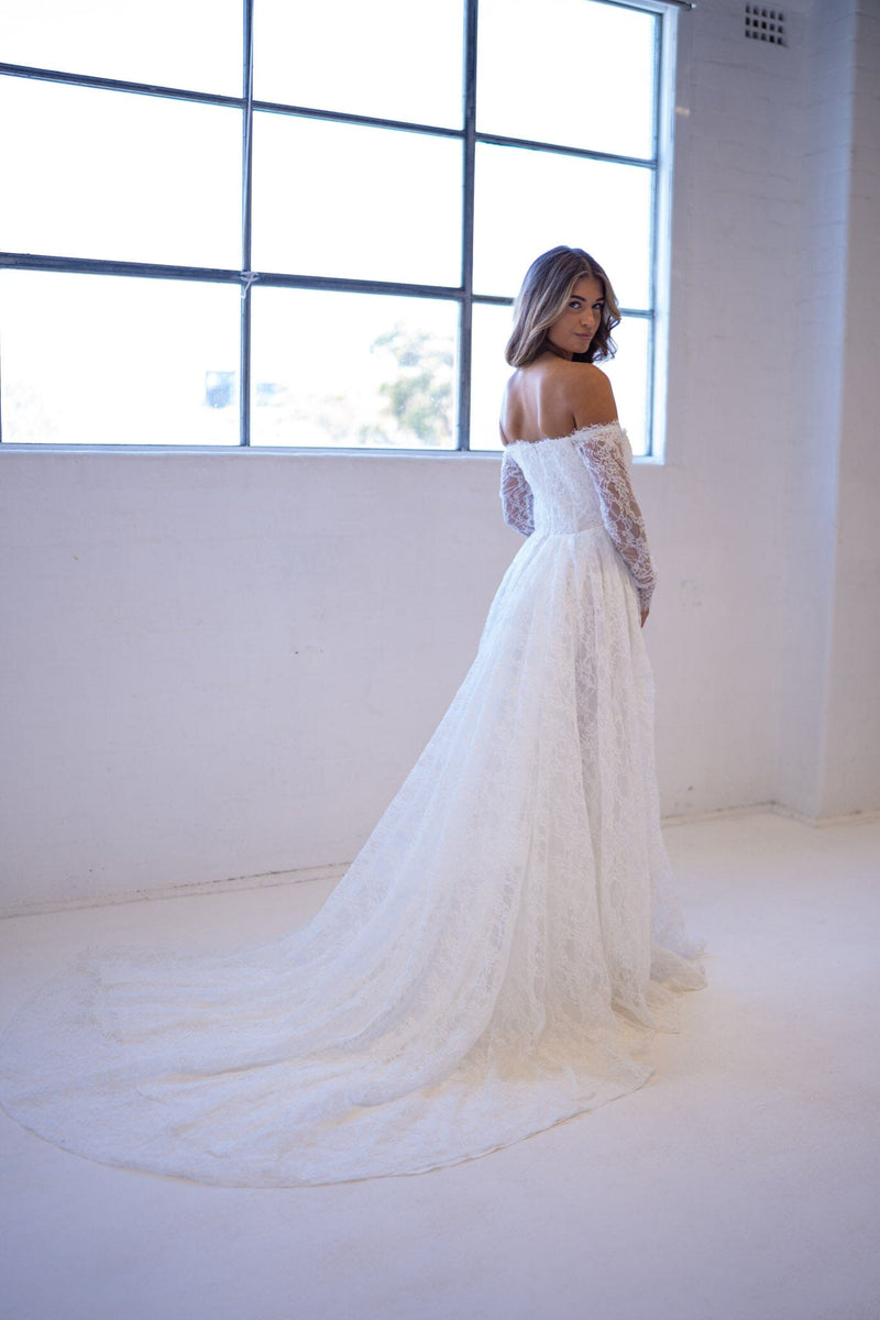 Monique Off-Shoulder Long Sleeve A-Line Lace Gown - Ivory 4XL Monique Off-Shoulder Long Sleeve A-Line Lace Gown - Ivory 4XL