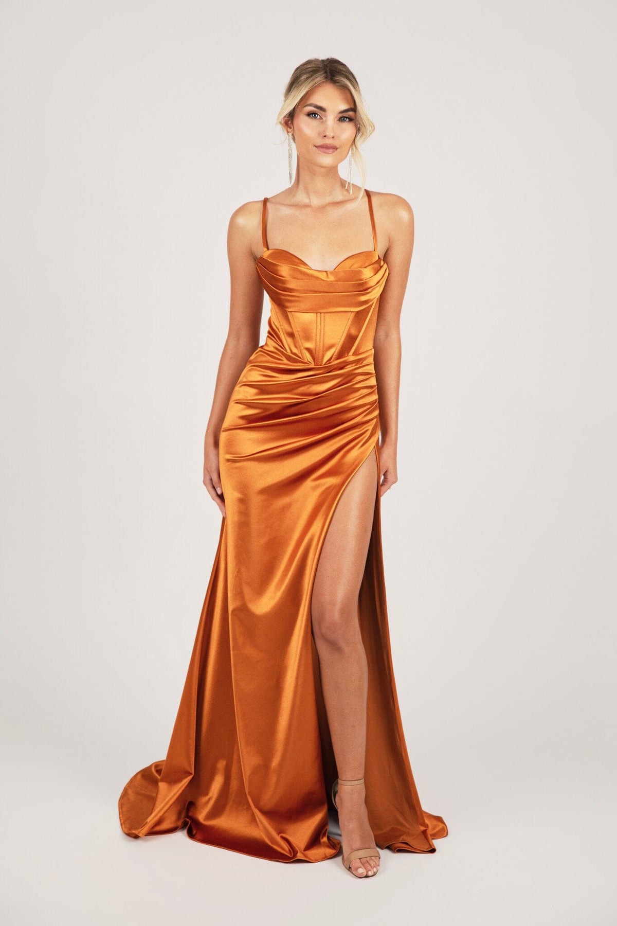 SHANTE Lace Up Back Corset Gown - Burnt Orange S SHANTE Lace Up Back Corset Gown - Burnt Orange S