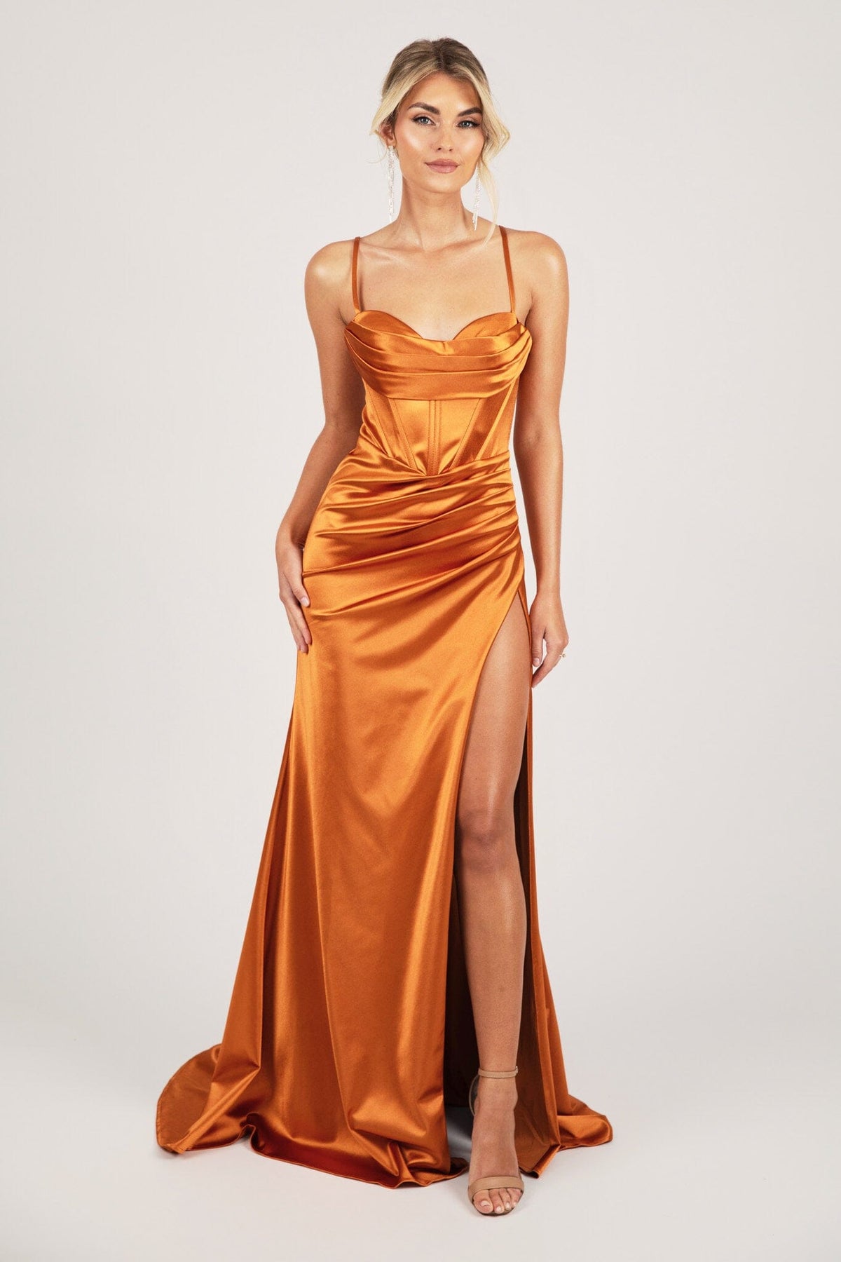 SHANTE Lace Up Back Corset Gown - Burnt Orange S SHANTE Lace Up Back Corset Gown - Burnt Orange S