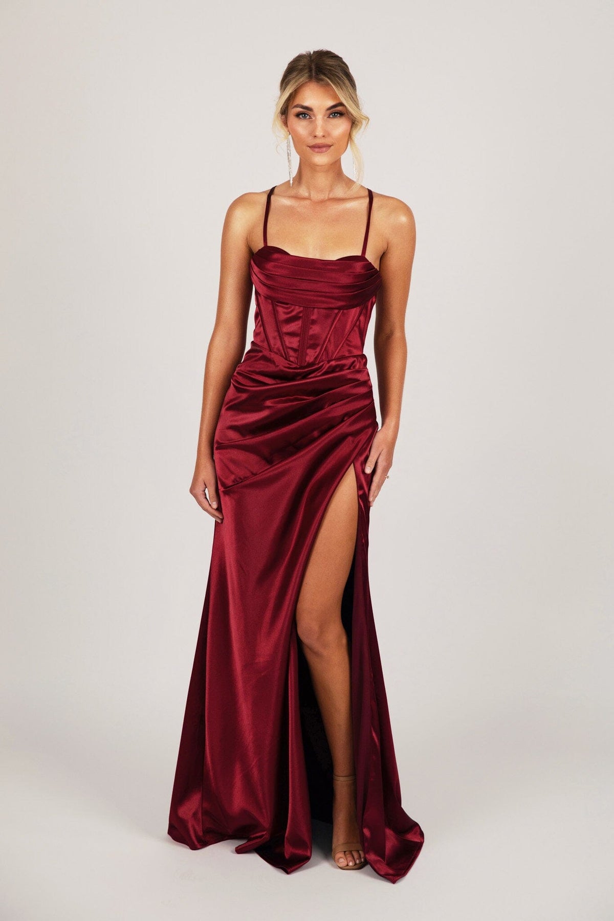 Shante Lace Up Back Corset Gown - Deep Red XL Shante Lace Up Back Corset Gown - Deep Red XL
