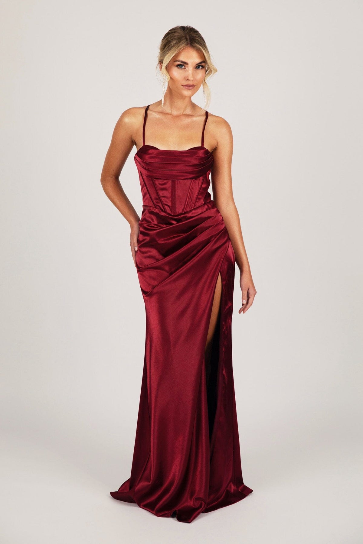 red satin oriental lace up back bodycon dress Alayah Red Satin Lace Tie-Back Midi Dress