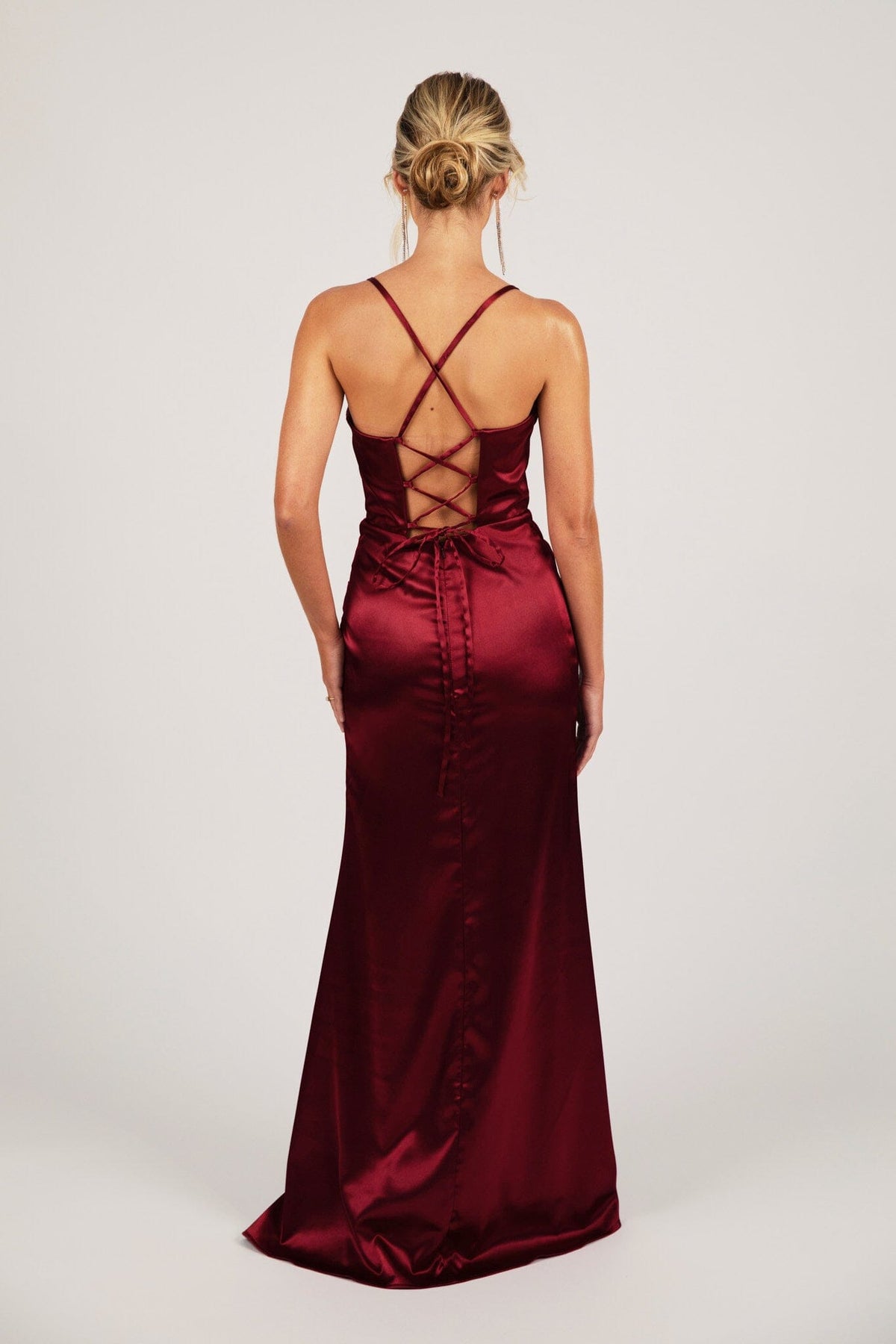 SHANTE Lace Up Back Corset Gown - Deep Red NB LUXE SHANTE Lace Up Back Corset Gown - Deep Red NB LUXE