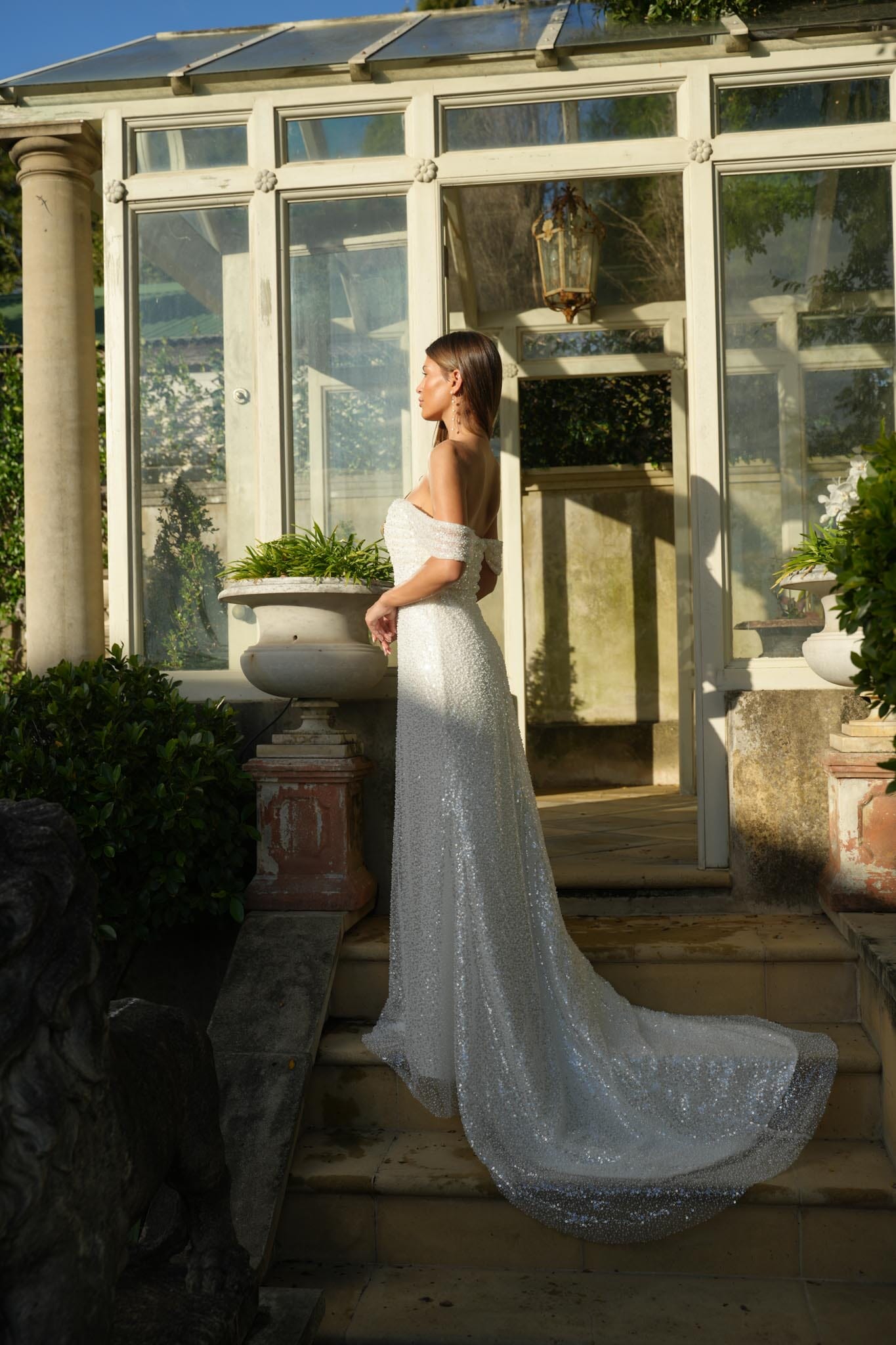 Valencia Off-Shoulder Beaded Corset Gown
