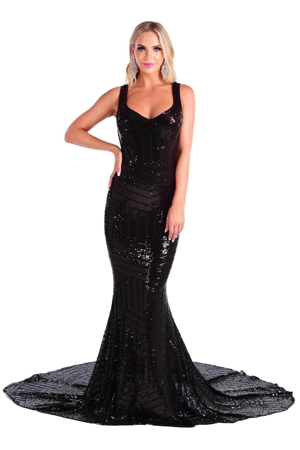 Amalfi Geometric Sequin Gown - Black