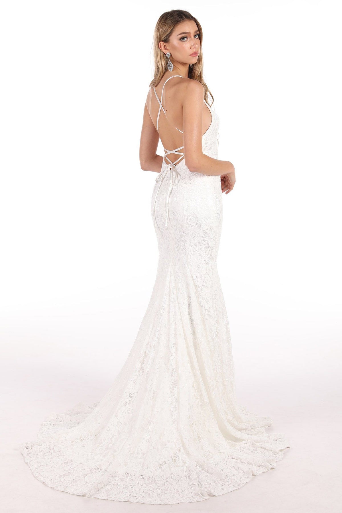 Amora Lace Gown with Split - White (XXL - Clearance Sale) Amora Lace Gown with Split - White (XXL - Clearance Sale)