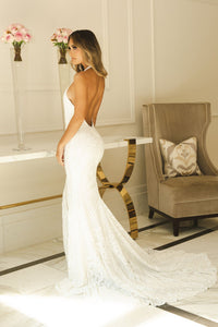 White Pattern Sequin Evening Full Length Gown with Halter Neck Design, Side Split, Open Back and Sweep Train