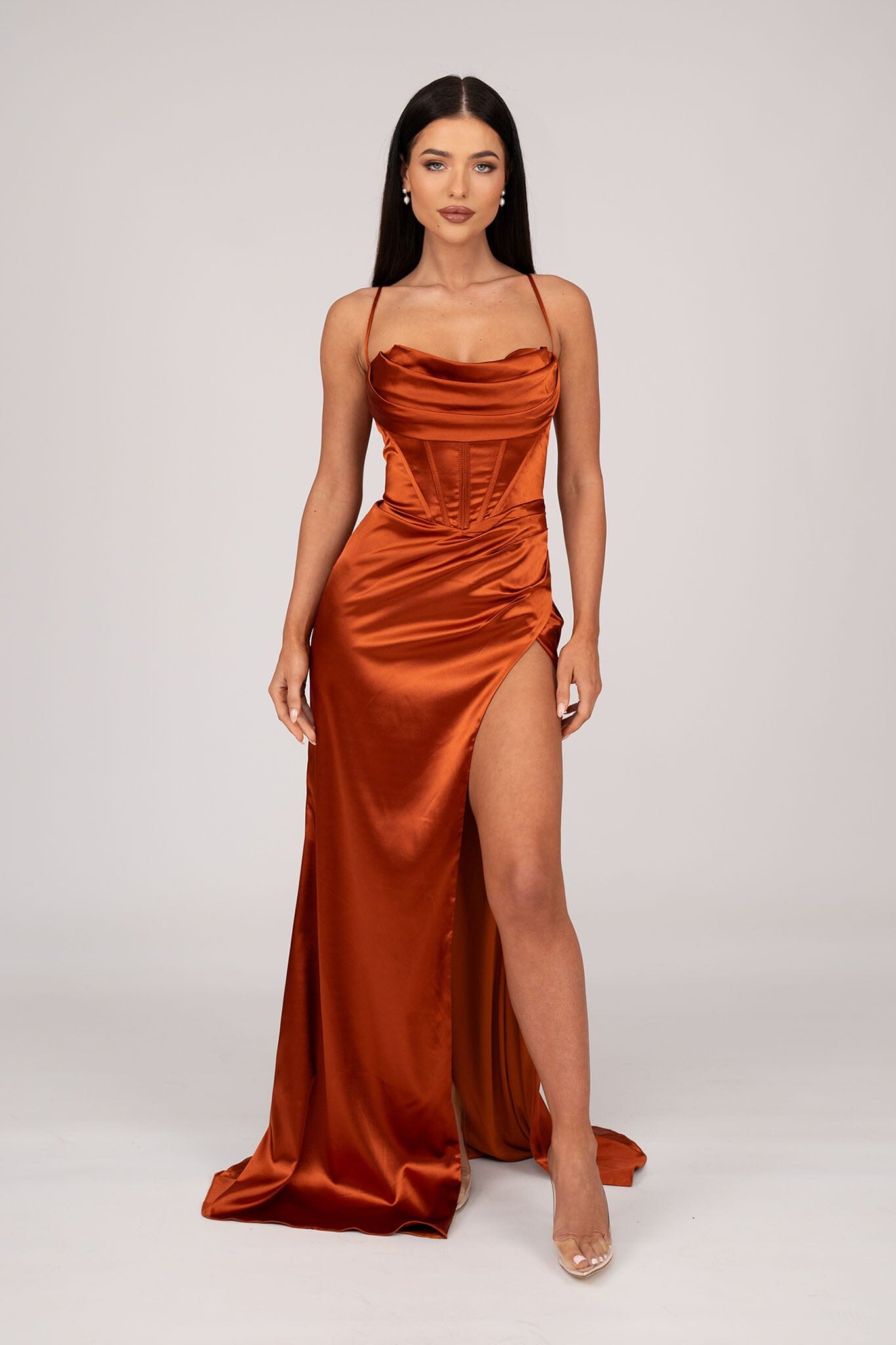 Burnt Orange Halter Mermaid Best Elegant Formal Black Girls Slay Satin –  bridalsew