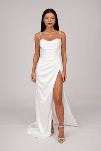 AYANA Corset Satin Gown - Ivory