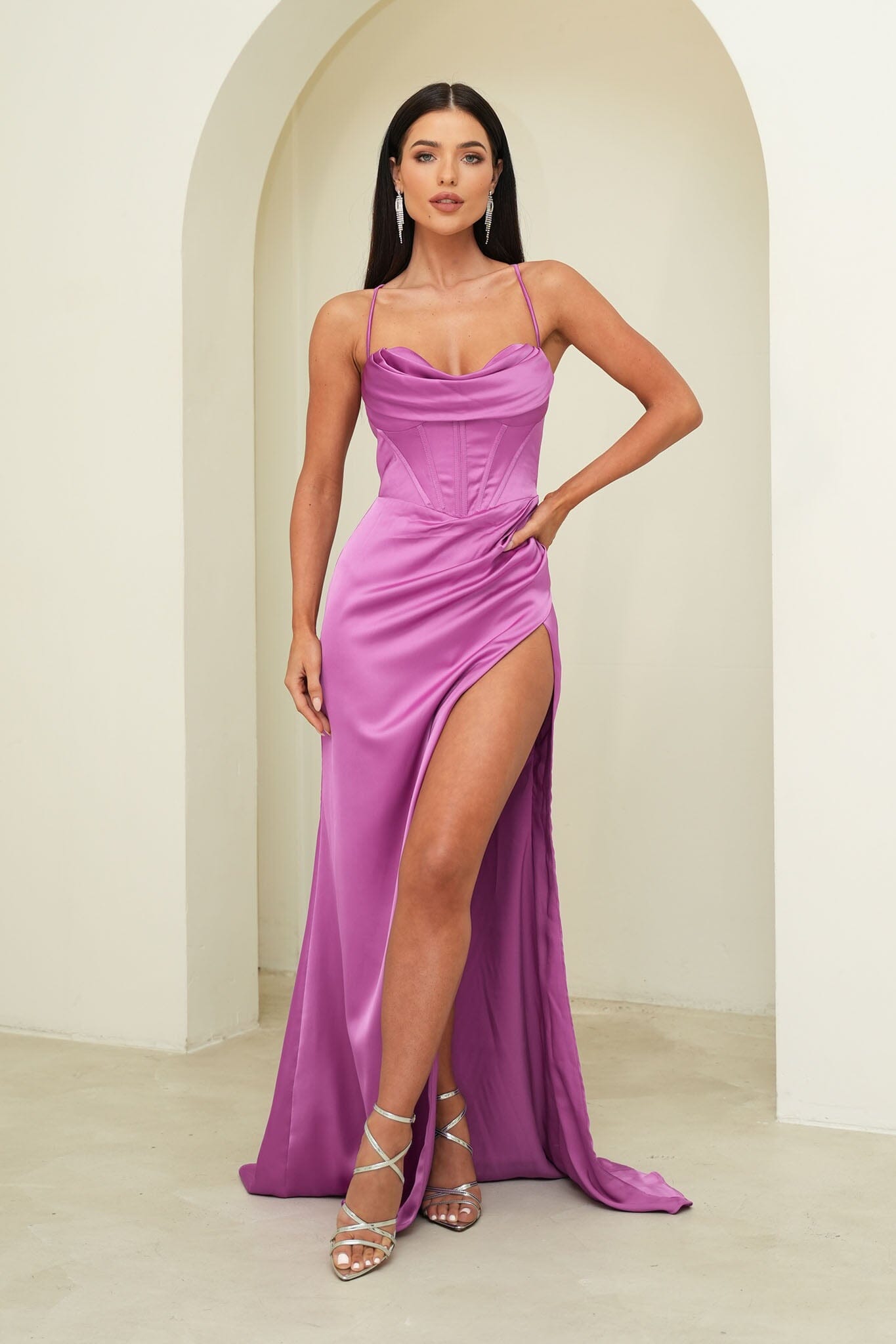 Purple Satin Off Shoulder A-line Long Party Dress, Floor Length Junior –  Cutedressy
