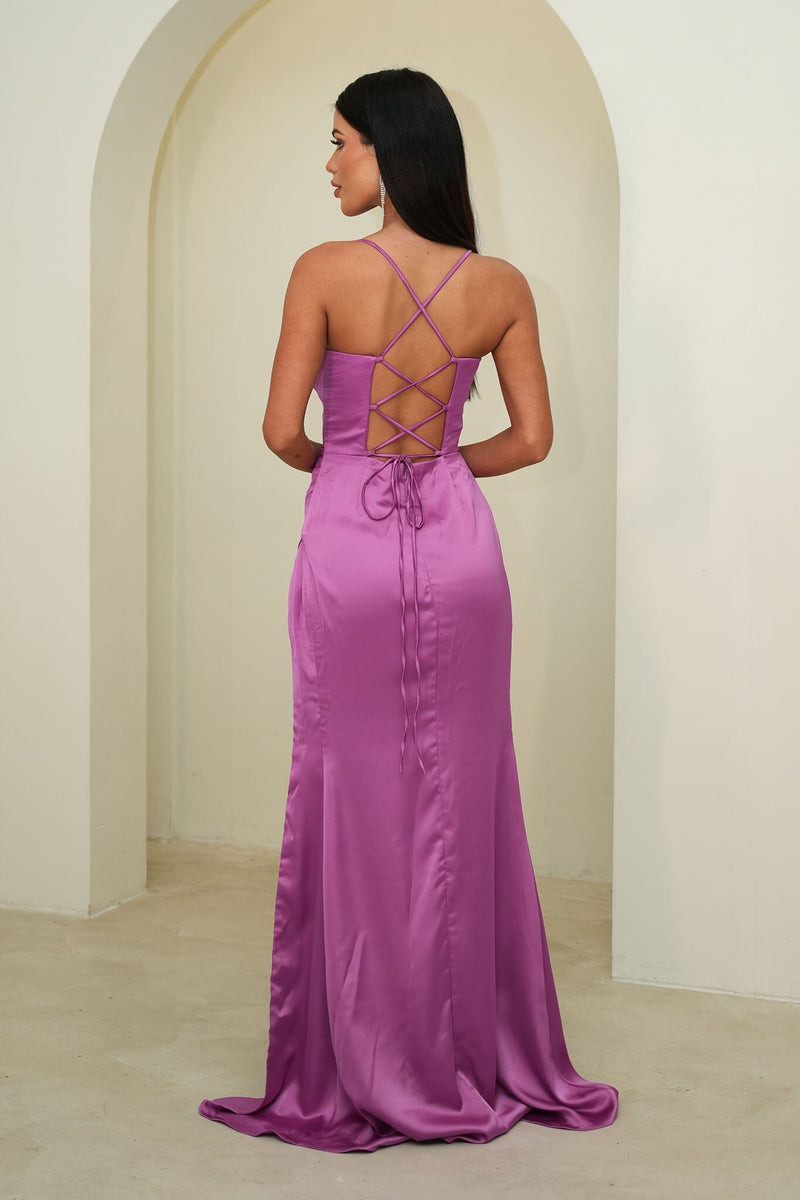 AYANA Corset Satin Gown - Lilac