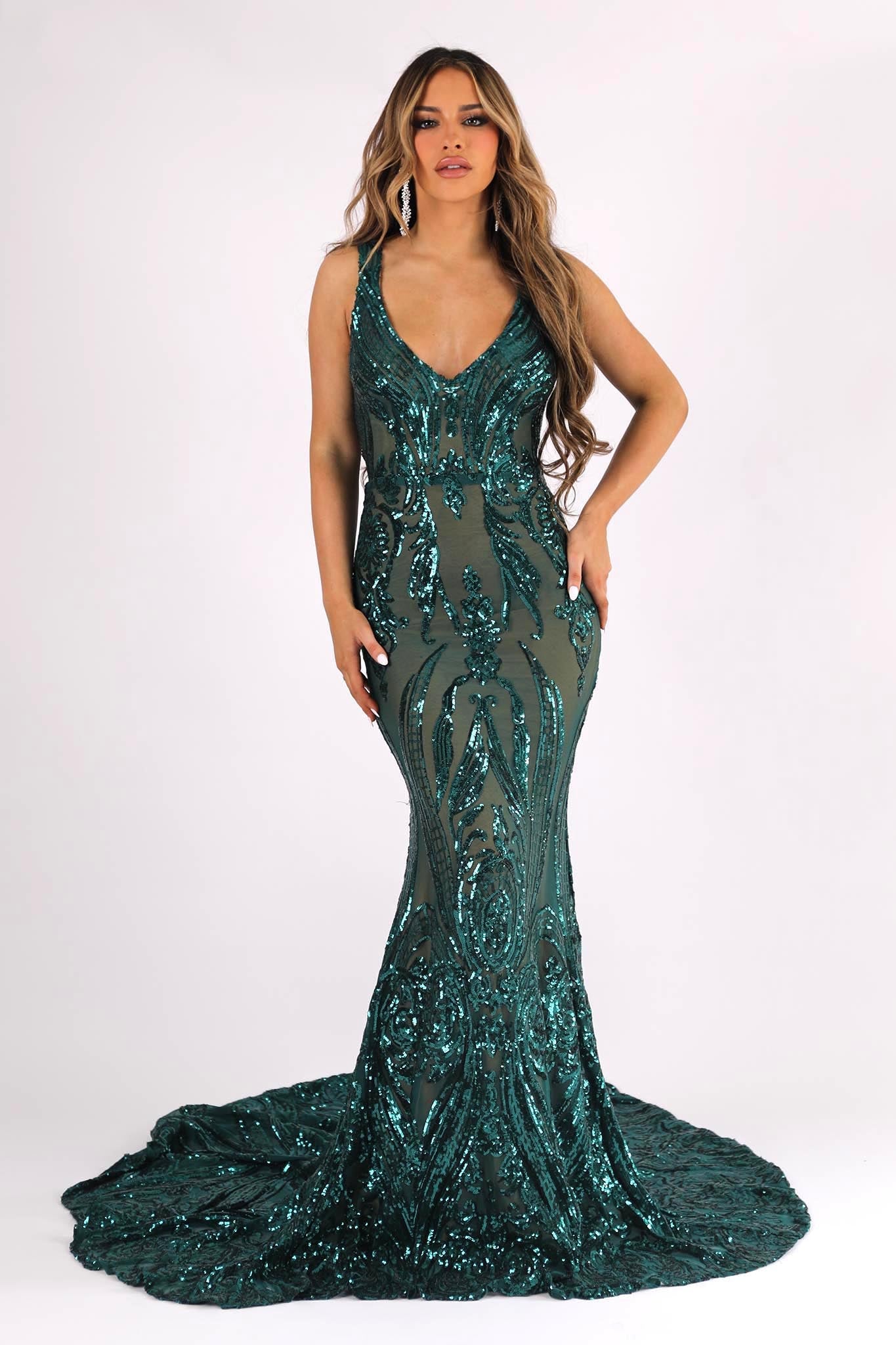 Emerald sequin shop prom dress