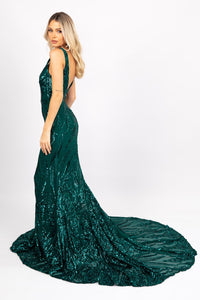 Adeline Pattern Sequin Gown - Emerald