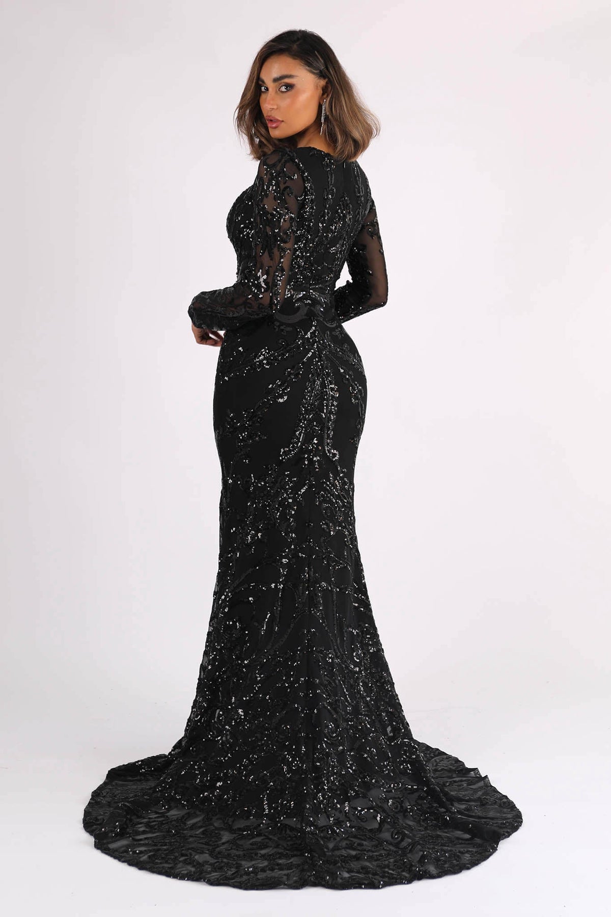 AMANI Long Sleeve Sequin Gown - Black 6XL AMANI Long Sleeve Sequin Gown - Black 6XL