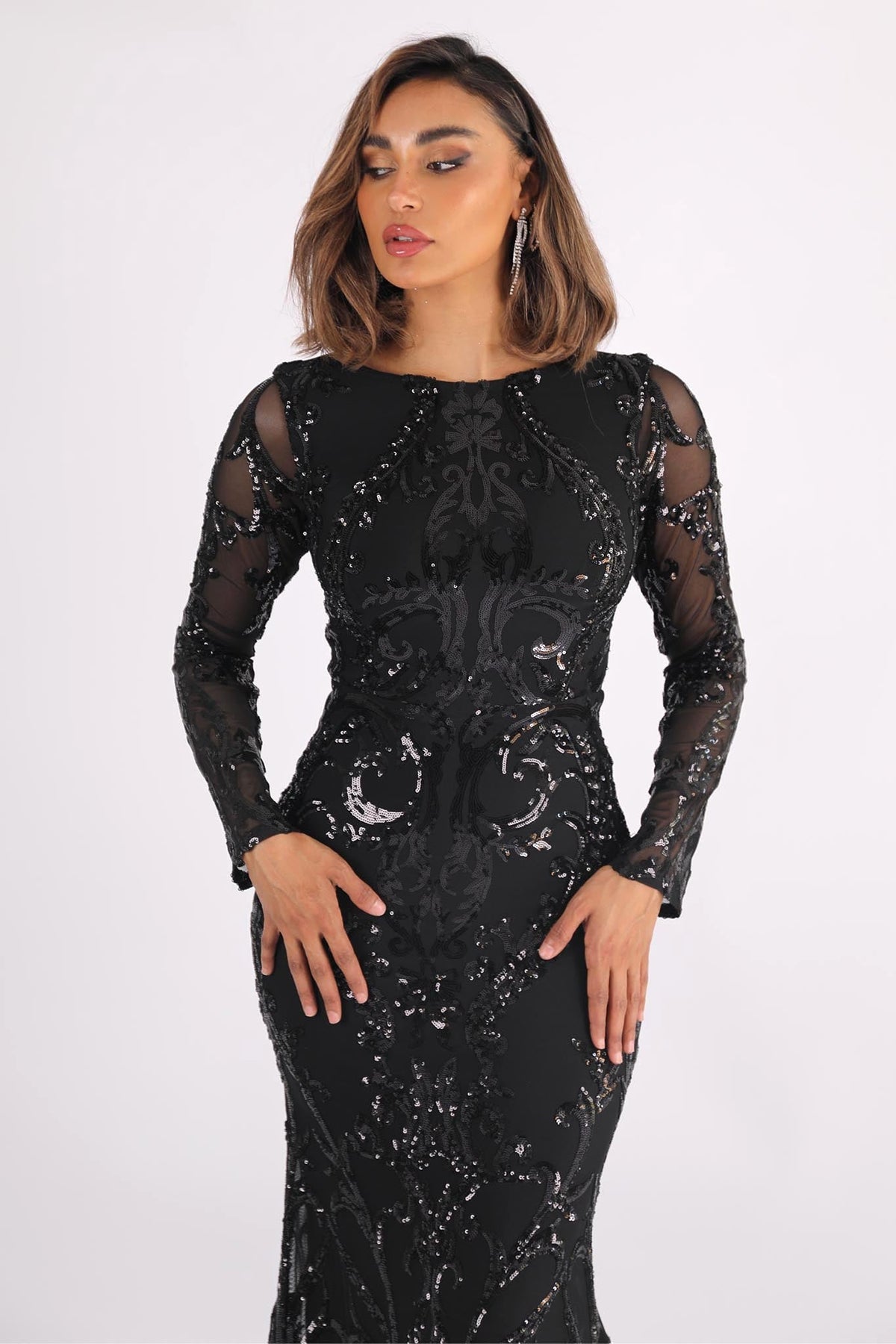 AMANI Long Sleeve Sequin Gown - Black 6XL AMANI Long Sleeve Sequin Gown - Black 6XL