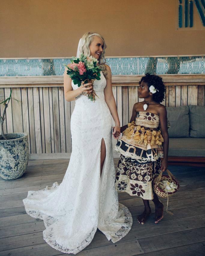 Amora Lace Gown with Split - White (XXL - Clearance Sale)
