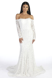 Caroline Long Sleeve Lace Gown - Ivory