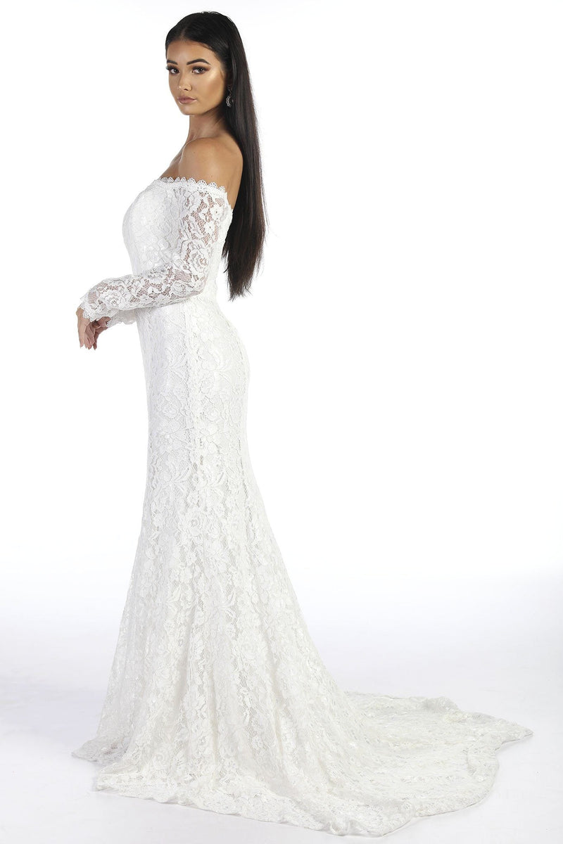 Caroline Long Sleeve Lace Gown - Ivory