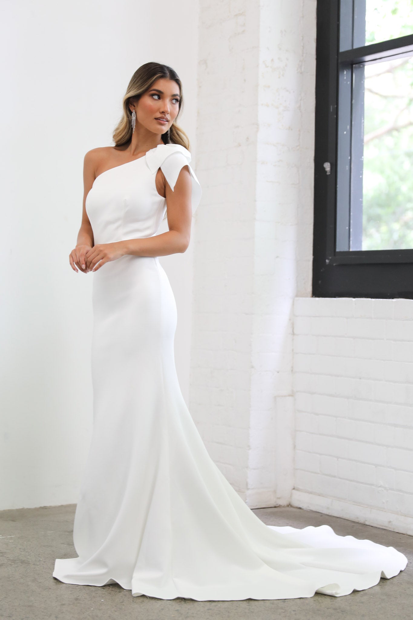 One Shoulder Crepe Gown